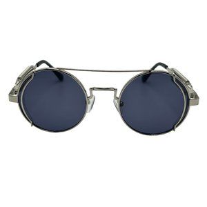 7009 | Black Round Steampunk Sunglasses with Spring Accents
